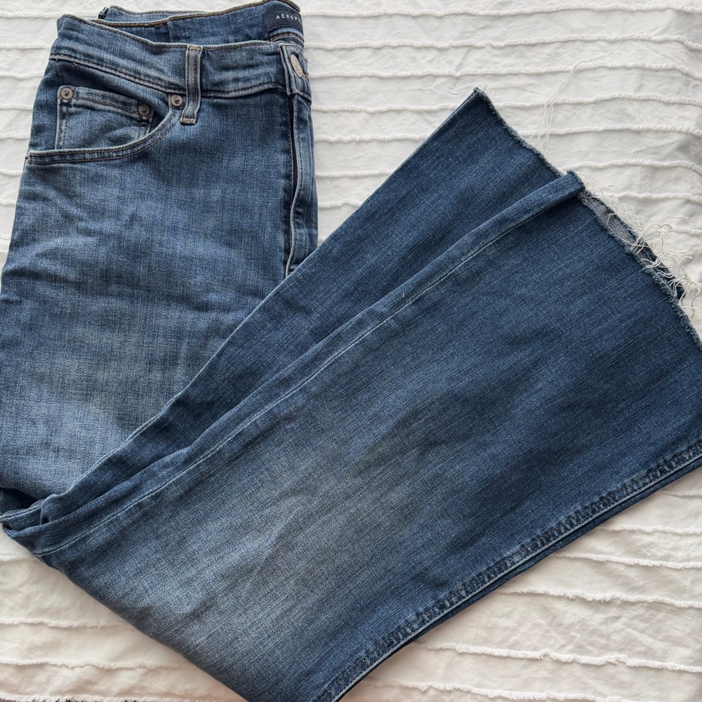 Aeropostale High Waisted Flare Bootcut Jeans with Raw Hem